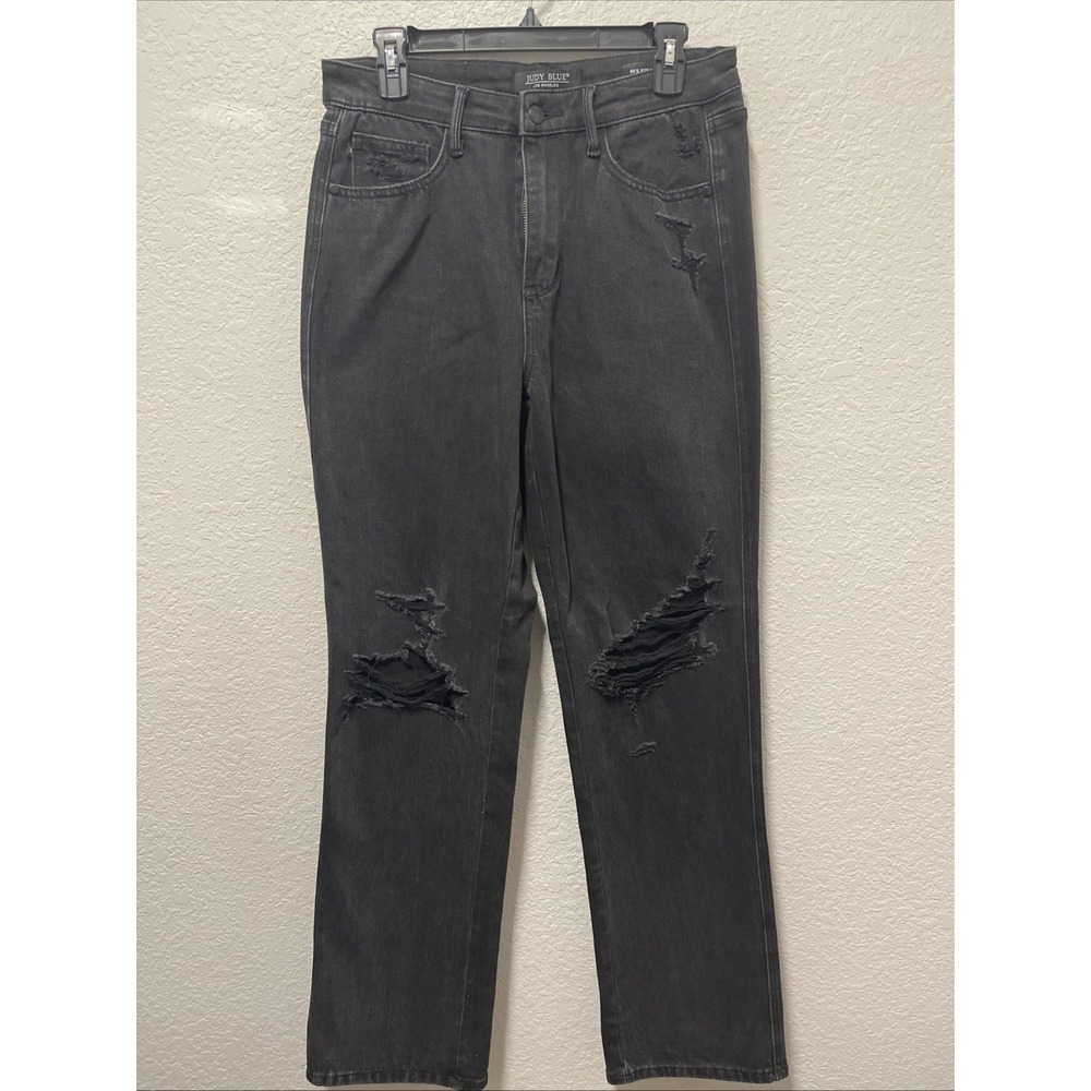 Judy Blue Women's 99s Straight Black Denim Jeans Distressed Size 7/28W